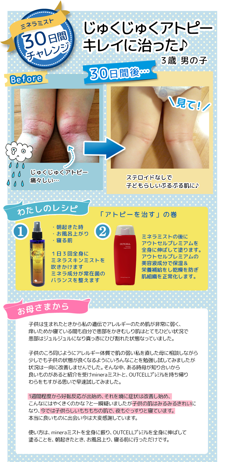 ミネラスキンミストBeforeAfter アトピー改善 子供